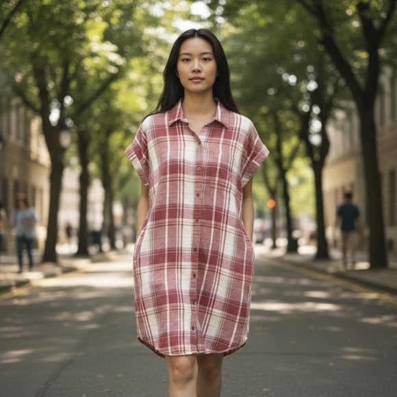 TRUE CRAFT | 100% COTTON FULL BUTTON FLANEL SHIRT DRESS - Picture 2 of 15